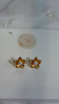 Gold Pearl Flower Stud Earrings