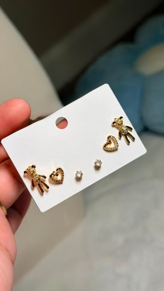 Luxury Heart & Bow Stud Earring Set