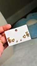 Luxury Heart & Bow Stud Earring Set