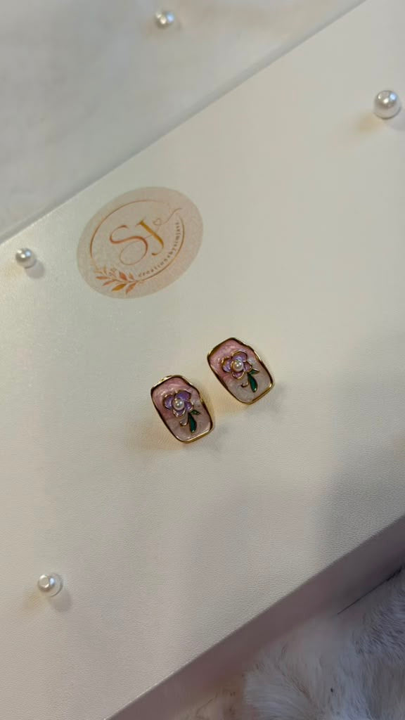 🌸 Pink Rose Stud Earrings